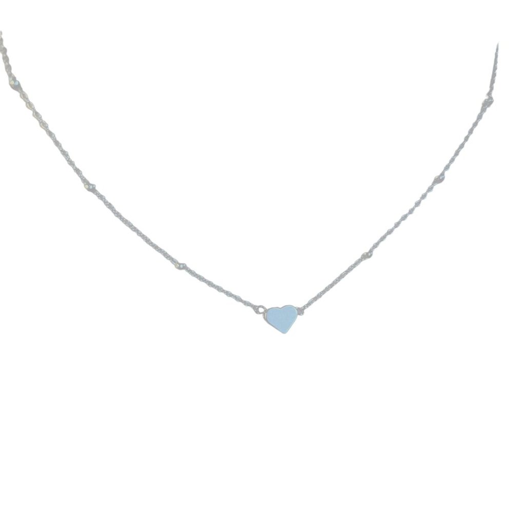 Lucky Charm White Gold Dipped Mini Heart Station Necklace Silver NWT